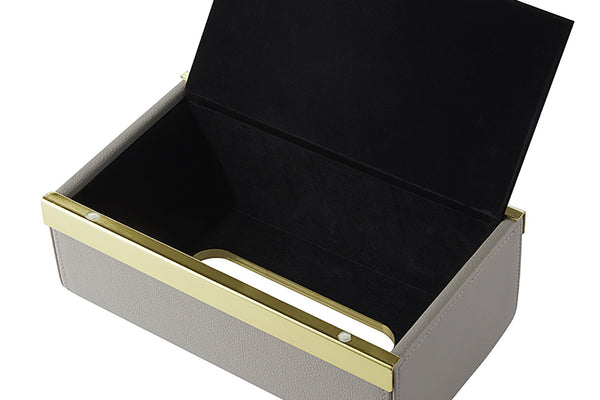 von unten geöffnete graue Kosmetiktuchbox