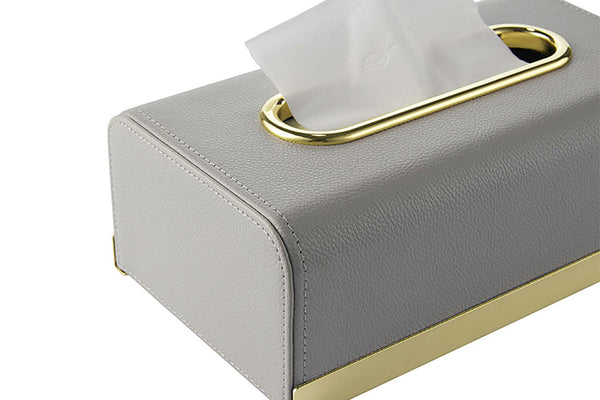 Seitenansicht der gefüllten grauen Kosmetiktuchbox