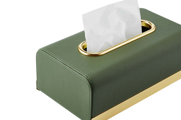 seitliche Ansicht der grünen gefüllten Kosmetiktuchbox