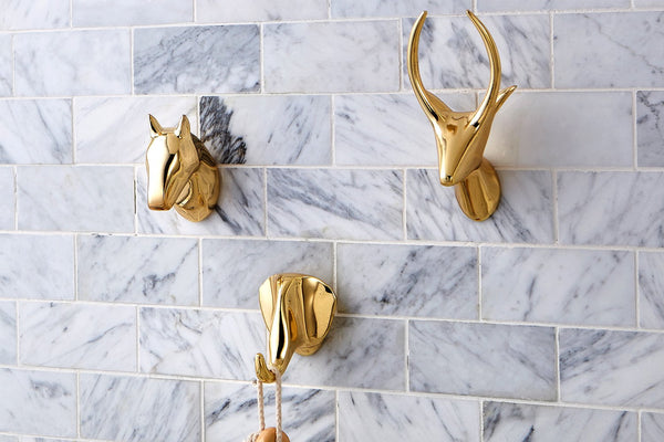 Kleiderhaken in Tierkopfform, Pferd, Antilope, Elefant