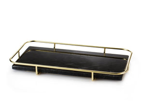 Marmortablett mit Griff und Metallrahmen in Gold
